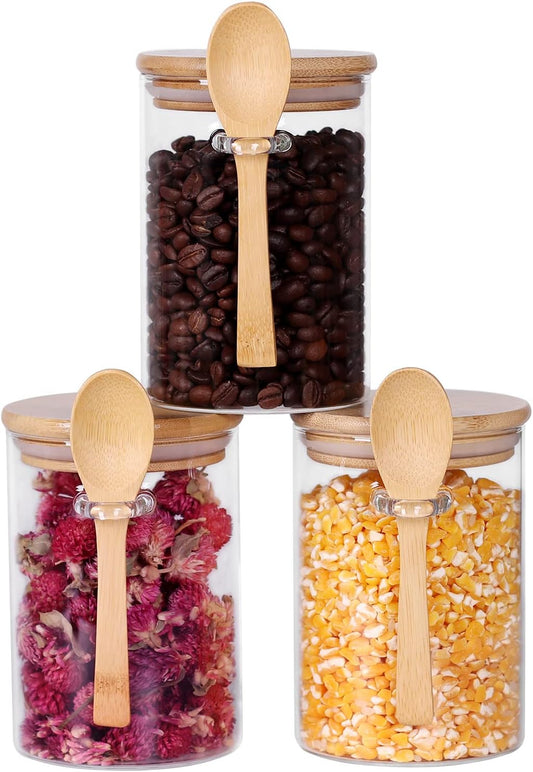 Glass Container with Wooden Lids and Scoop